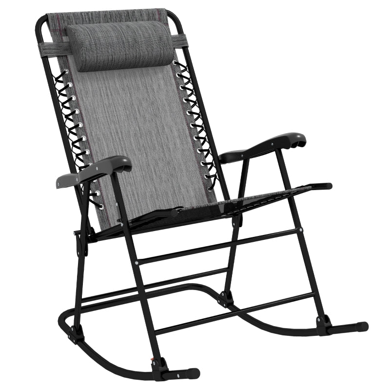 Grey Folding Rocking Zero Gravity Chair with Headrest - Portable Design