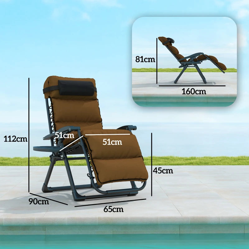 Set of Two Brown Reclining Sun Loungers with Cushions - Outdoor Patio Furniture