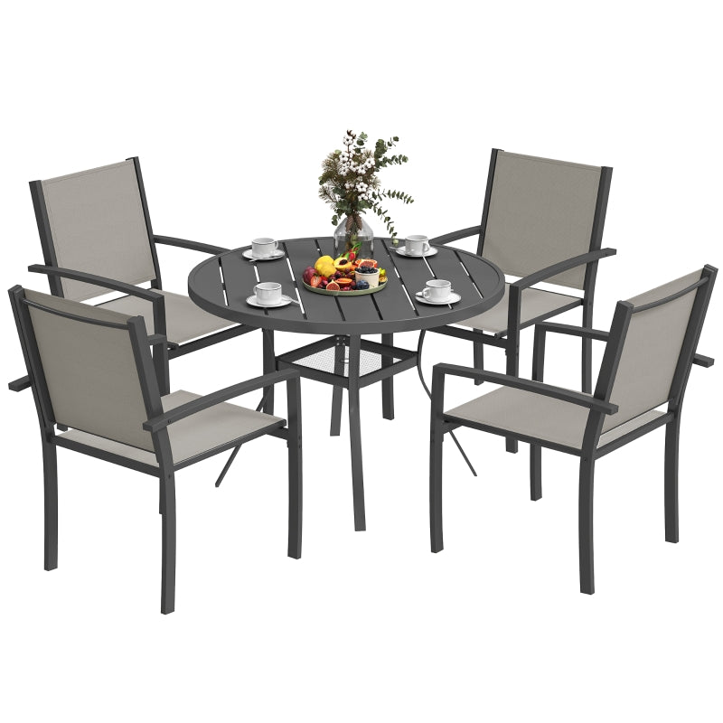 5 Piece Dark Grey Garden Furniture Set - Round Table & 4 Stackable Chairs for Patio