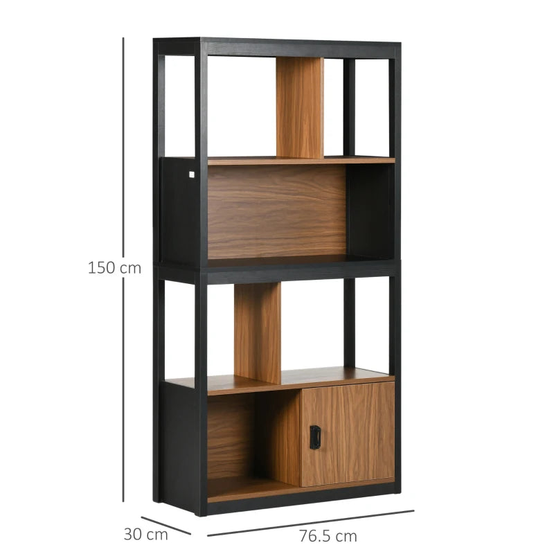 Modern 4-Tier Bookshelf with Closed Cabinet - Freestanding Bookcase for Living Room, Home Office & Study - Walnut Brown