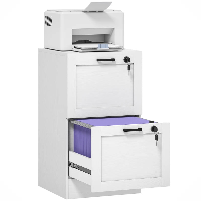 Secure 2-Drawer White Filing Cabinet with Lock - Stylish Storage Solution for Home or Office Organization
