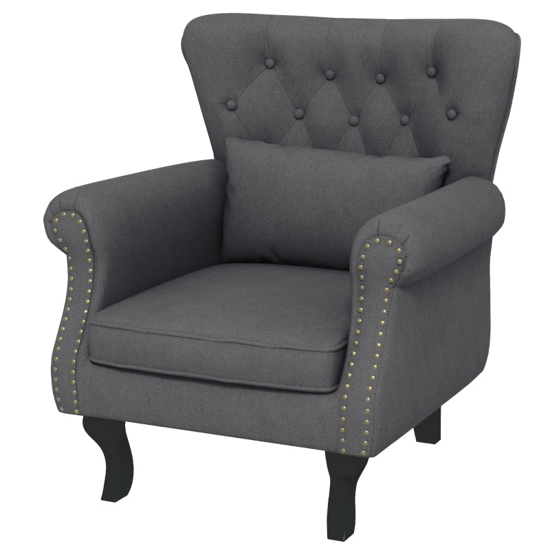 Chesterfield-Style Grey Accent Chair for Elegant Living Room Decor