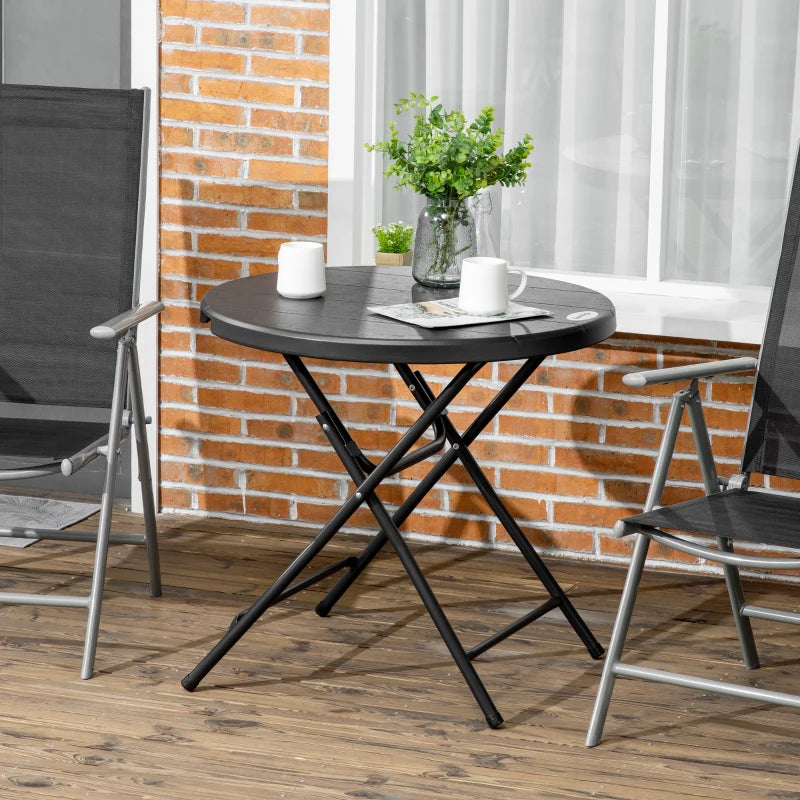 Dark Grey Foldable Round Outdoor Dining Table for 4, 80 x 80 x 73 cm