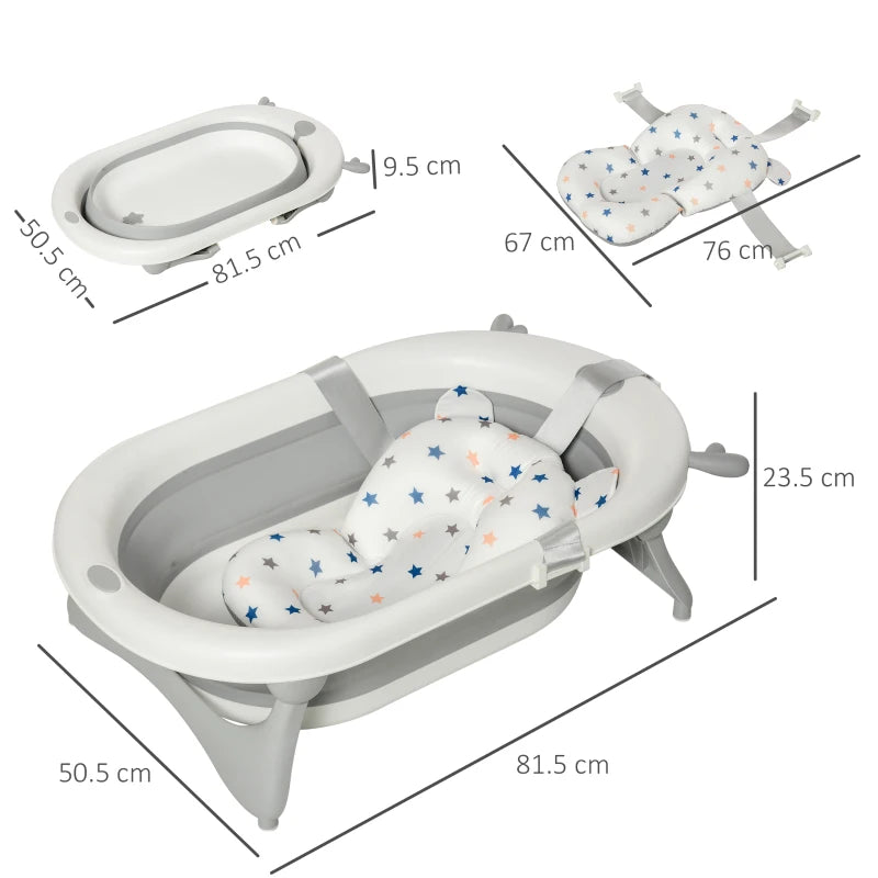 Collapsible Baby Bathtub Set with Thermostatic Water Plug Non-Slip Cushion Pad for Infants