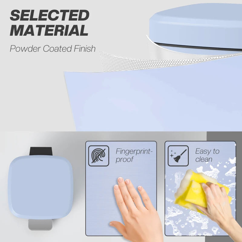 12L Modern Boxy Metal Kitchen Bin - Stylish Light Blue Trash Can for Home Organization & Waste Management