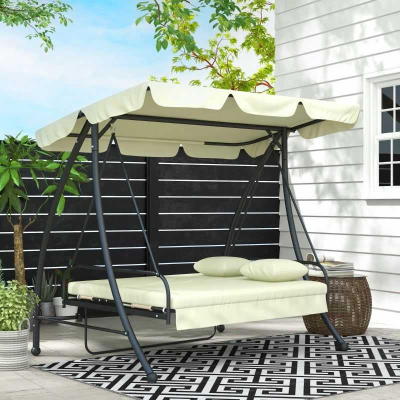 3 Seater Garden Swing Chair with Tilting Canopy - Cream White