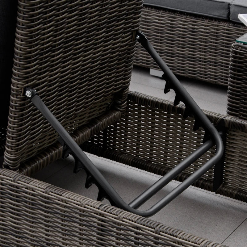 Adjustable 2-Seater Half-Round Rattan Wicker Recliner Set - Grey