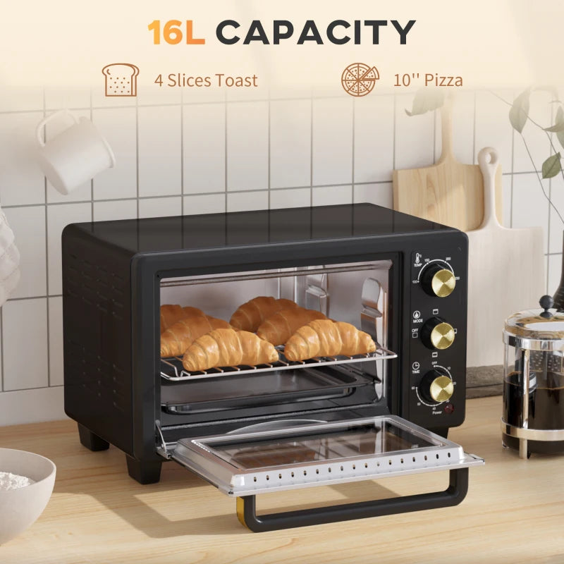 16L Mini Countertop Oven - 1400W Powerful Cooking, Compact Design, Black Finish - Perfect for Small Spaces & Quick Meals