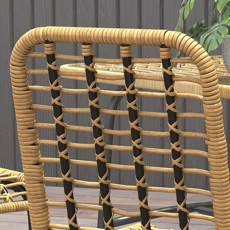 5-Piece Rattan Garden Dining Set with Glass Tabletop - Natural Wood