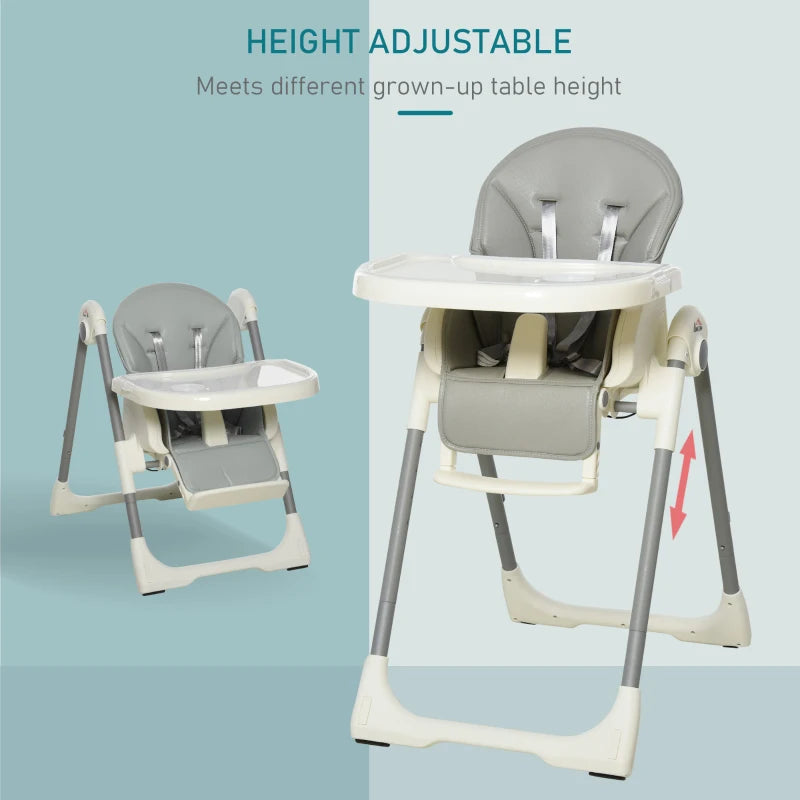 Adjustable Foldable Baby High Chair with Removable Tray and Safety Harness for Infants