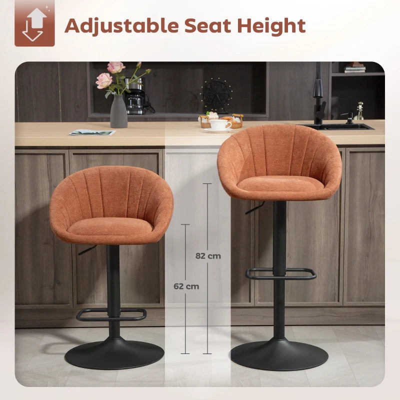 Set of 2 Stylish Orange Relaxed Tub Bar Stools - Modern Design for Kitchen & Home Bar Seating