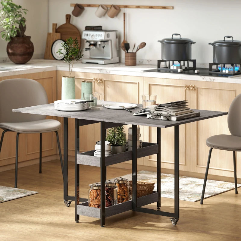 4-Person Drop Leaf Table - Stylish Grey Wood-Effect Dining Table for Small Spaces - Versatile and Space-Saving Design