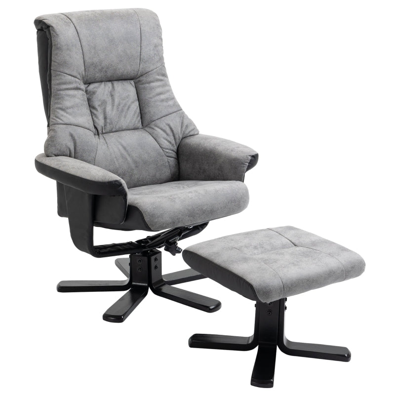 Grey Fabric Recliner Armchair with Footstool and Swivel Function for Ultimate Comfort