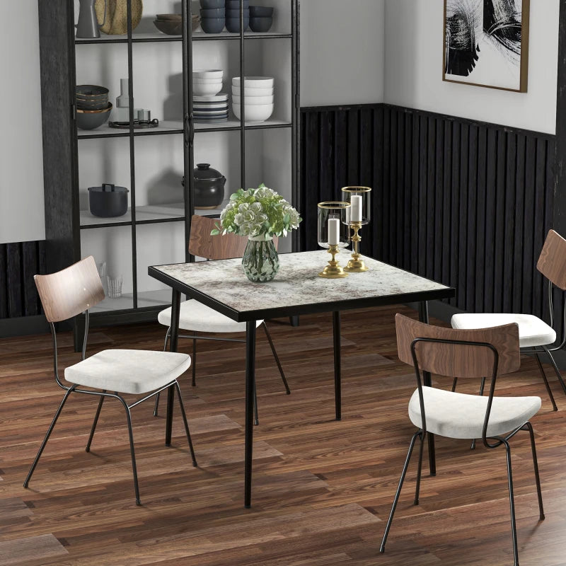 Grey Square Outdoor Dining Table for 4 with Marble Glass Top