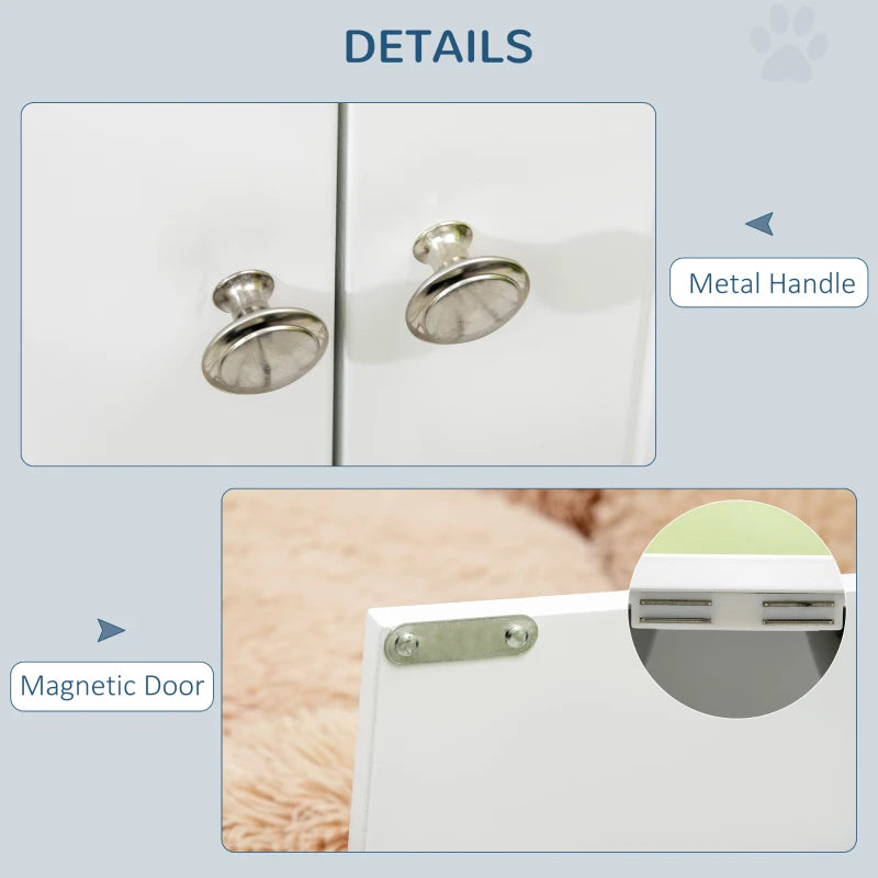 Elevate Your Pet's Dining: Stylish White Raised Feeder with Two Bowls & Convenient Storage