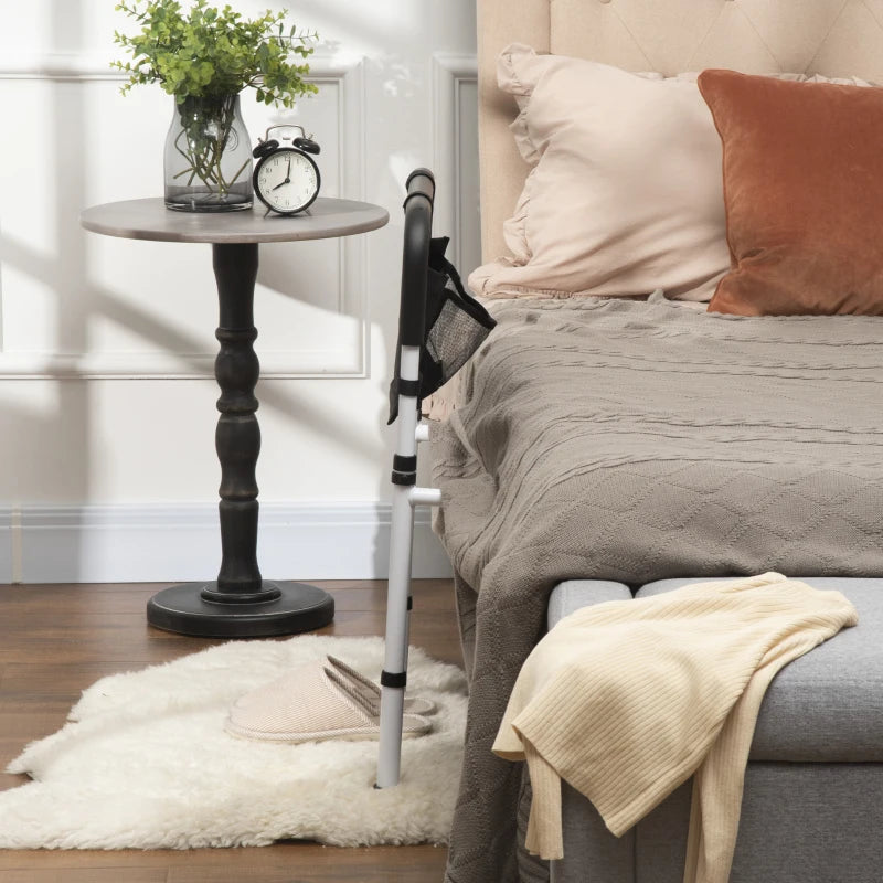 Adjustable Safety Bed Rail with Storage Pocket - Ideal Grab Bar for Seniors & Disabled - White Bed Assist