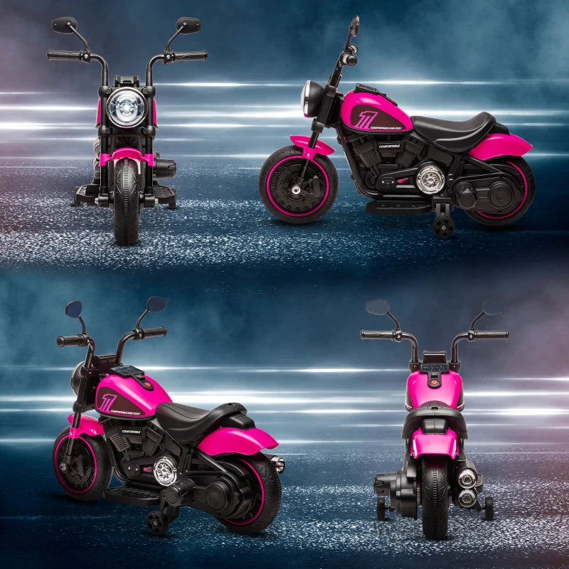 6V Electric Motorbike for Kids with Training Wheels and One-Button Start in Pink