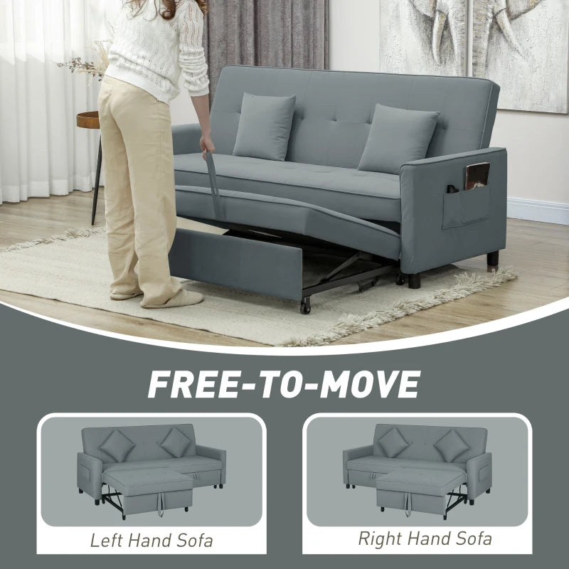 Three-Person Grey Velvet-Feel Sofa Bed for Stylish Living Room Comfort