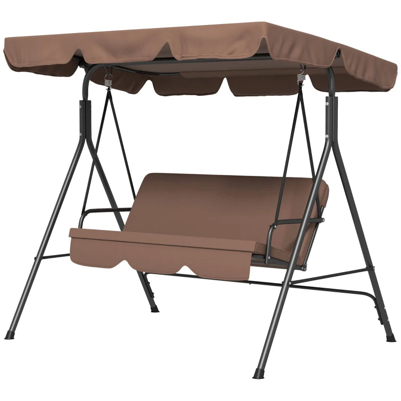 Brown 3-Seat Garden Swing Chair with Adjustable Canopy