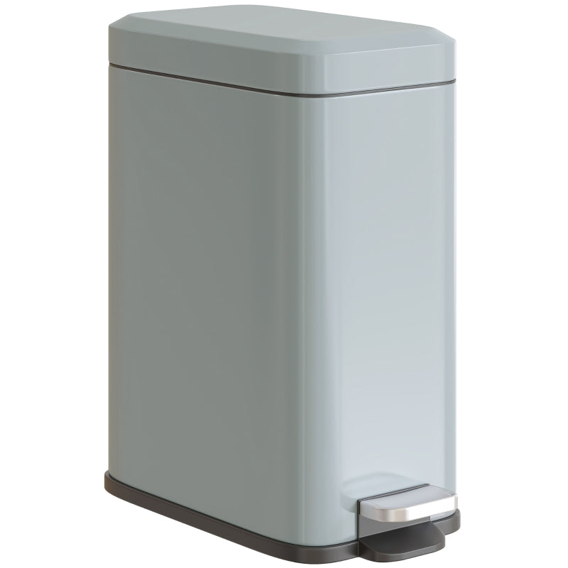 5L Rectangular Compact Steel Trash Can with Removable Bucket & Quiet-Close Lid - Ideal for Home, Office, Bathroom, Grey