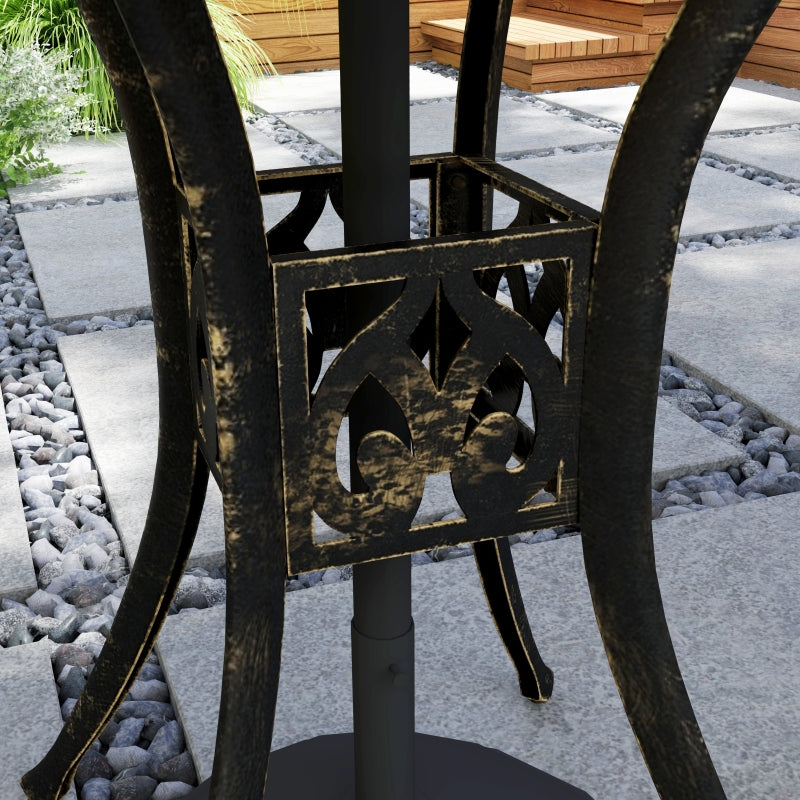 78 cm Round Bronze Tone Garden Dining Table with Parasol Hole - Antique Cast Aluminium Outdoor Table