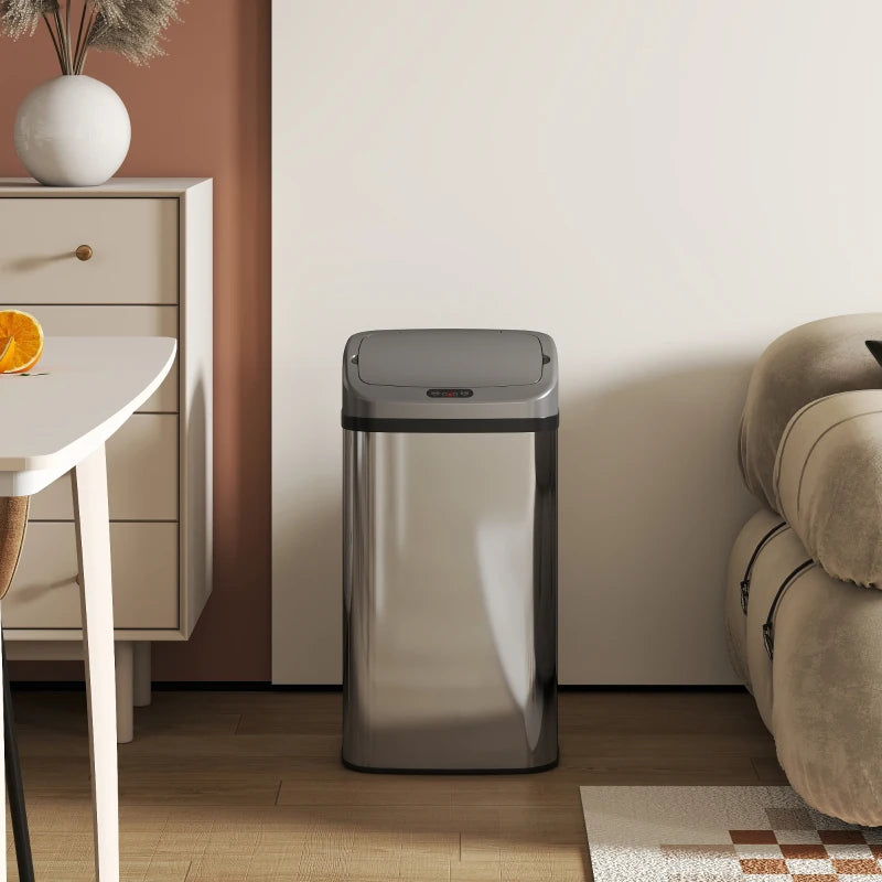 48L Stainless Steel Touchless Sensor Trash Bin Silver Tone