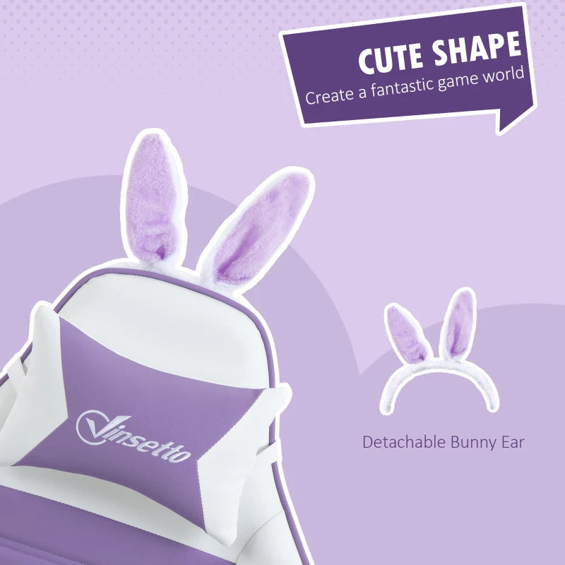 Vinsetto Purple Racing Gaming Chair - Reclining PU Leather with Removable Rabbit Ears, Footrest, Headrest & Lumbar Support