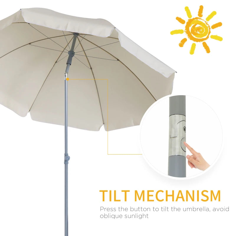 Portable Beach Umbrella with Tilting Function, Cream White
