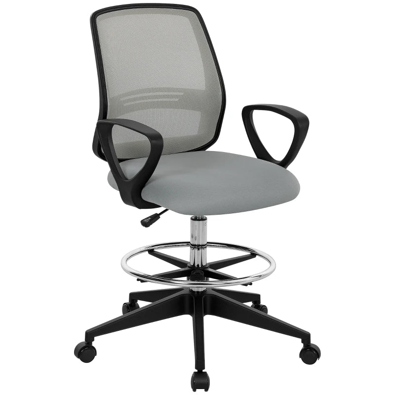 Vinsetto Light Grey Draughtsman Office Chair with Footrest - Adjustable Height, Ergonomic Design, 100-120cm for Comfort & Style