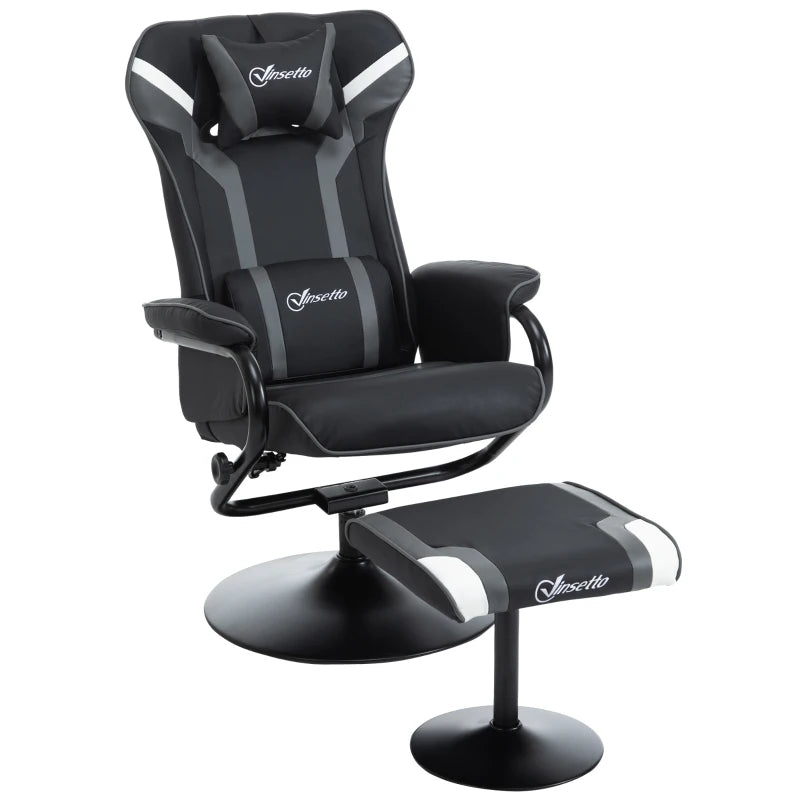 Vinsetto Grey Reclining Chair and Stool Set - Ergonomic Recliner with Headrest, Lumbar Support, Pedestal Base for Home Office