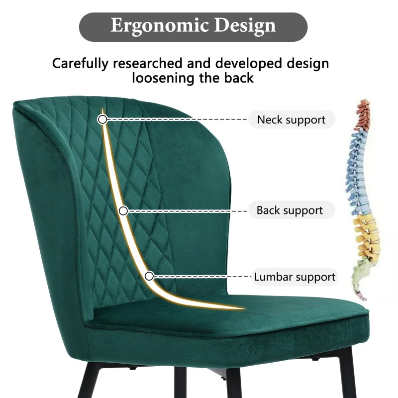 Set of 2 Modern Velvet Wingback Chairs with Metal Legs - Stylish Accent Chairs for Dining Room & Living Room, Green