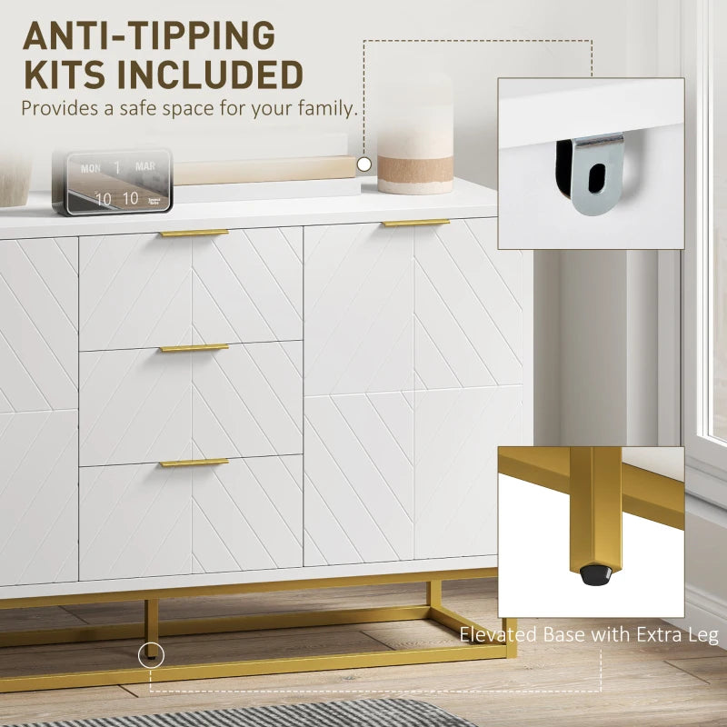 Modern White Sideboard with 3 Drawers & Adjustable Shelves - Stylish Storage Solution for Living Room Furniture