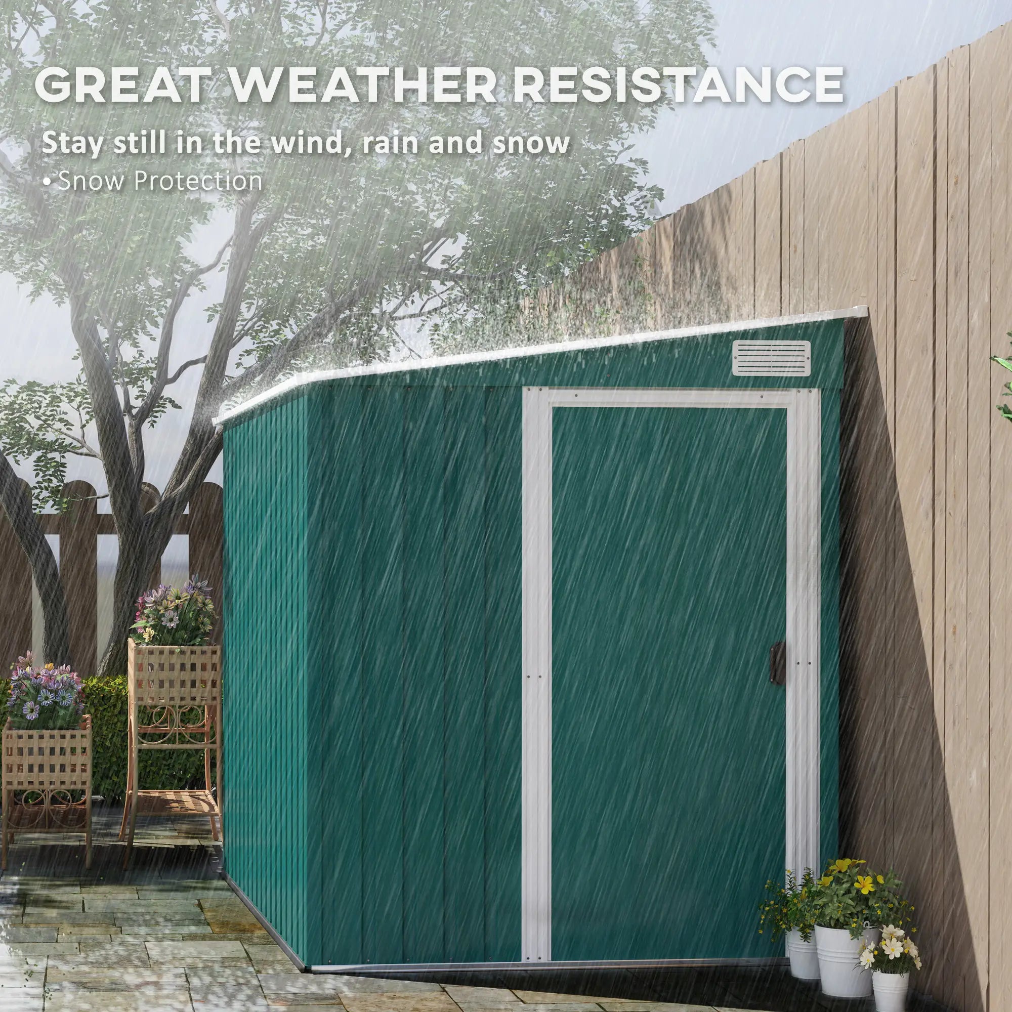 Green 7ft x 5ft Lean-To Metal Shed with Sliding Door