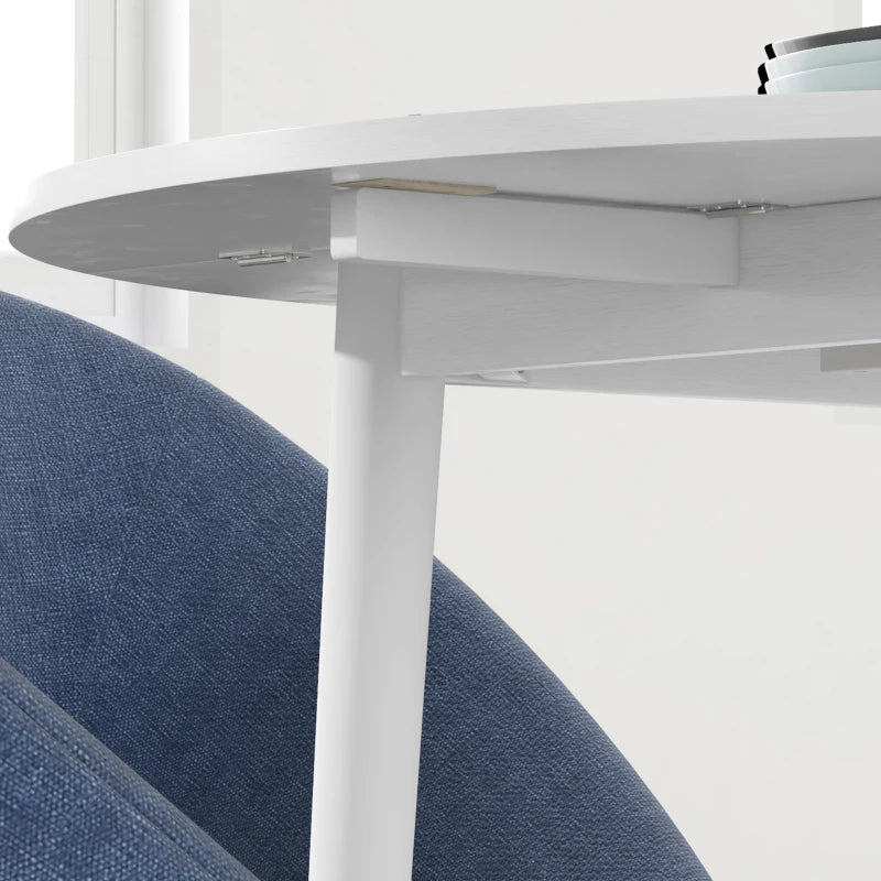 Modern Round Folding Dining Table for 4 - Space-Saving Drop Leaf Kitchen Table with Wood Legs - White Finish