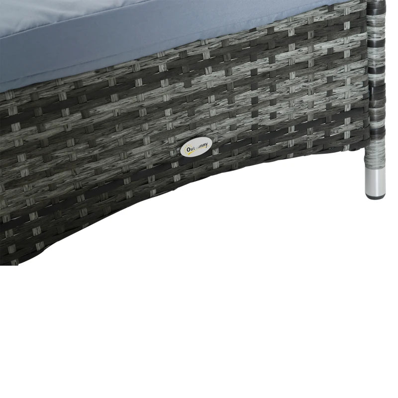 Grey Rattan Sun Lounger with Adjustable Headrest and Blue Cushion