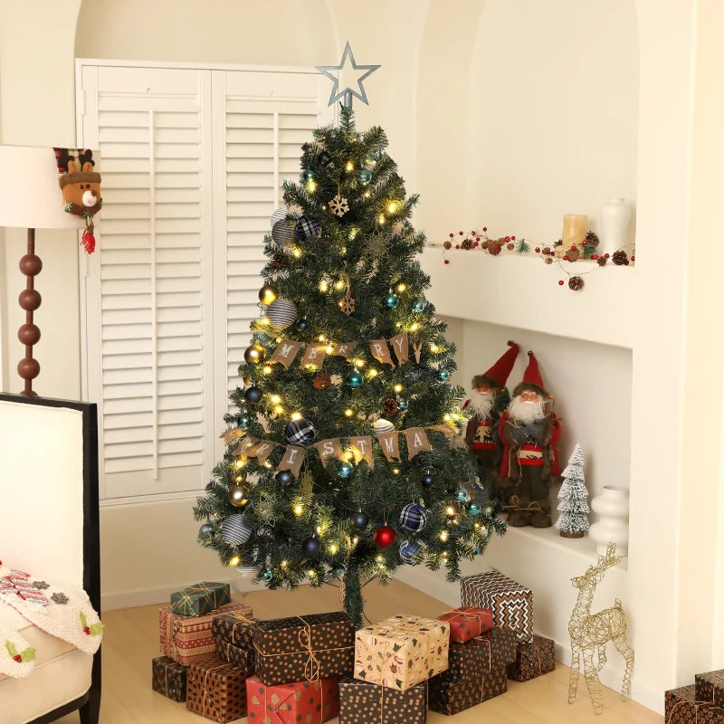 6ft Pre-Lit Christmas Tree with Colorful Decorations - Green, Blue & Warm White Lights for Festive Holiday Decor