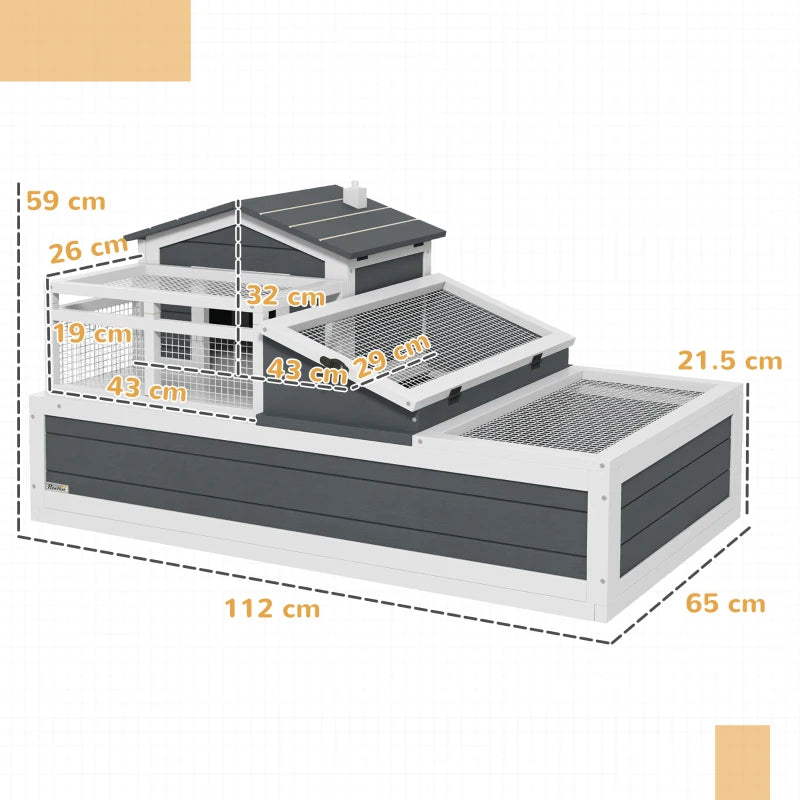 Tortoise House 3-Room 2-Story Habitat with Ladder Balcony and Openable Roof 59H x 112L x 65Wcm Grey