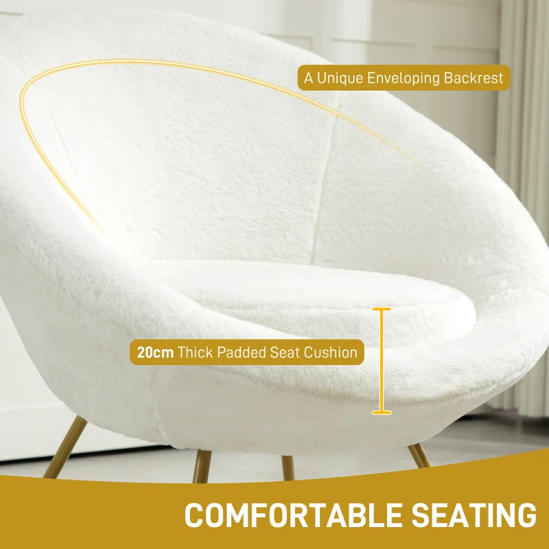 Faux Fur Accent Chair with Gold Legs - Comfy Tub Chair for Bedroom, Living Room, and Office in White