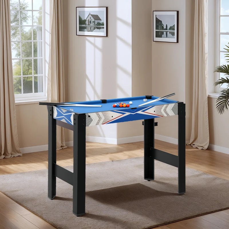 5-in-1 Multi Games Table for Family Fun with Pool Table Tennis Basketball Hockey Archery Blue