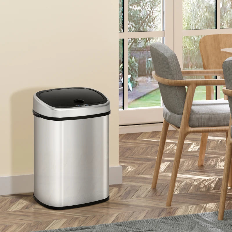 Stainless Steel 48L Touchless Kitchen Sensor Dustbin - Automatic Silver Rubbish Garbage Waste Bin for Home & Office