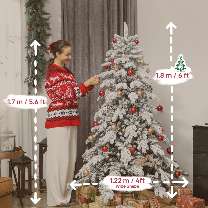 6ft Super Flocked Christmas Tree - Lush Green & White Snowy Tips - Perfect Holiday Decor for Home & Office