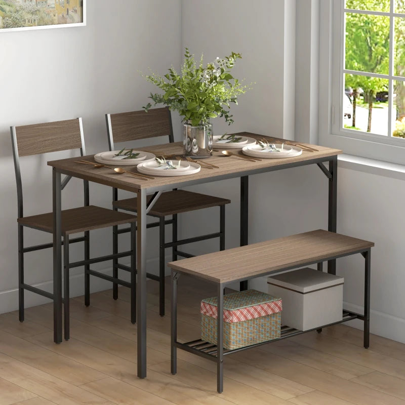 Stylish Four-Piece Dining Set with Table, Chairs, and Bench - Perfect for Modern Homes and Family Gatherings