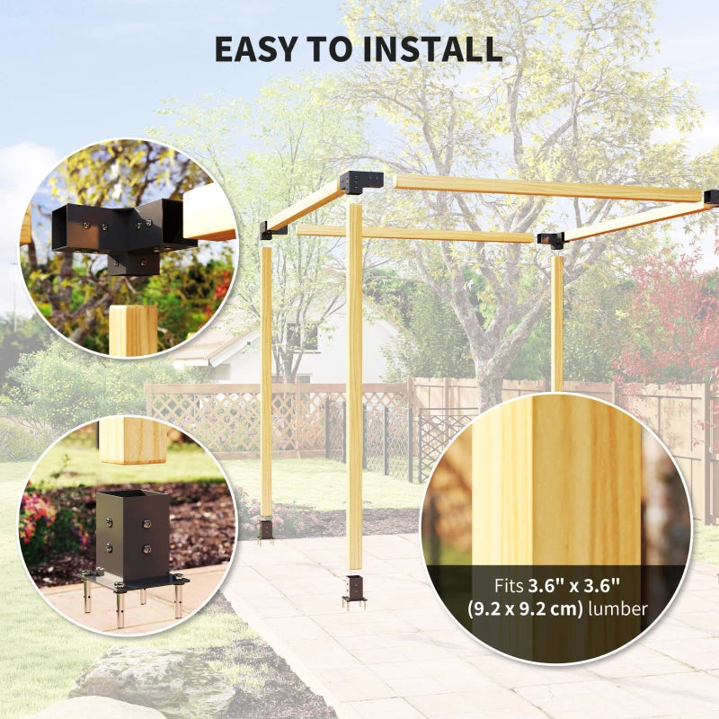 DIY Pergola Kit - 8 PCS 3-Way Corner Brackets & Post Base for 4" x 4" Lumber (Actual 3.6" x 3.6") - Easy Assembly, Durable Design