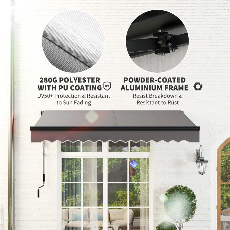 2.5 x 2m Dark Grey Electric Awning with LED Light & Remote Controller - Aluminium Frame DIY Retractable UV50+ Sun Shade Canopy for Garden, Patio, Deck, Door, Window