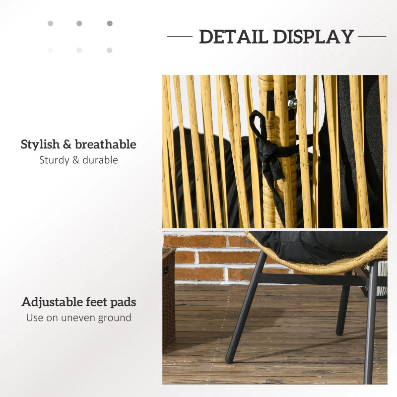 Sand/Black Rattan Egg Chair with Padded Cushion