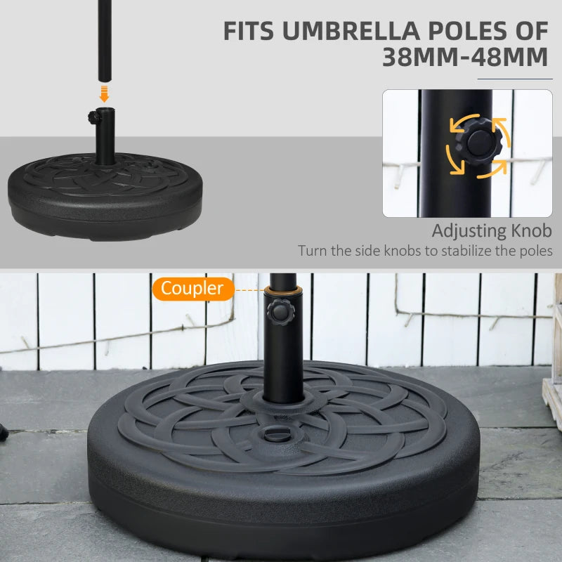 Black Garden Umbrella Stand Weight - 25kg Water or 35kg Sand Fill