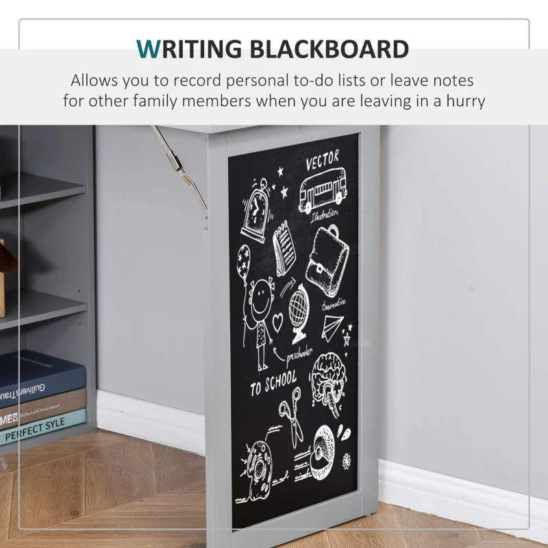 Folding Convertible Desk with Blackboard - Multi-Function Office Workstation & Side Shelf for Home Office - Grey