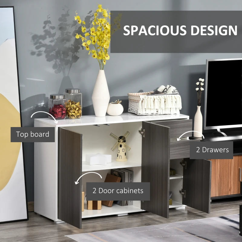 High Gloss Sideboard with 2 Drawers - Modern Push-Open Design Side Cabinet for Living Room & Bedroom in Light Grey & White