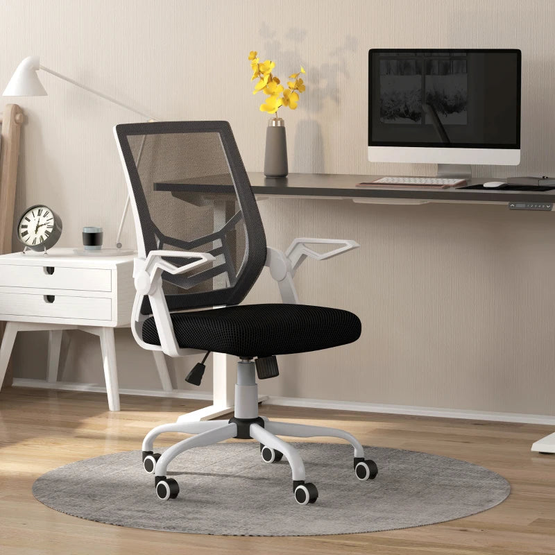 Vinsetto Ergonomic Mesh Office Chair with Flip-up Armrests, Lumbar Support & Swivel Wheels - Black Computer Desk Chair