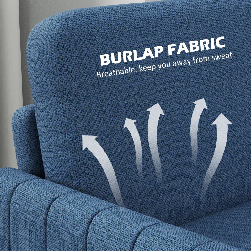 Modern Boxy Two-Seater Sofa in Blue with Linen-Look Fabric for Stylish Living Room